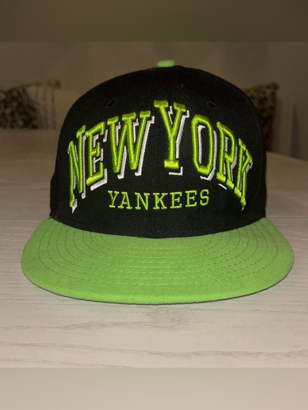 Y2K New Era Black & Neon Green New York Yankees Adjustable Hat PRISTINE